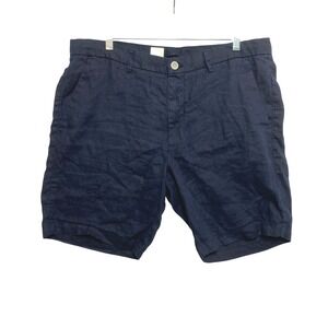 Porter & Ash Chino Shorts Mens Size 36 Navy Blue 100% Linen Summer Beach Casual